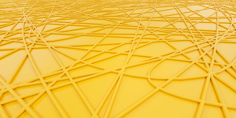 Poster - an abstract yellow background with flowing lines and curves 3d render illustration