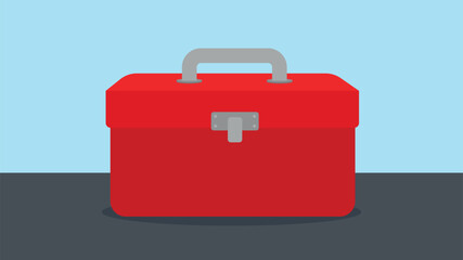 Canvas Print - Red metal toolbox. Vector illustration in a flat style on a blue background.