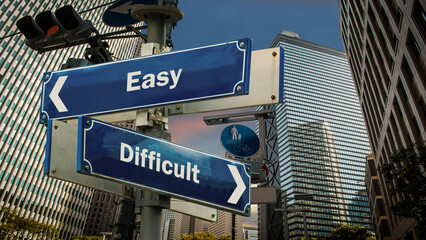 Wall Mural - Street Sign to Easy versus Difficult