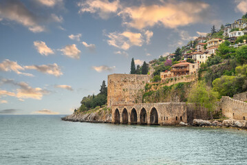 Canvas Print - Ancient shipyard near Alanya Red Tower on a sunny day