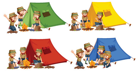 Wall Mural - Set of Children Enjoying Camping