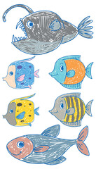 Wall Mural - Set of marine creature