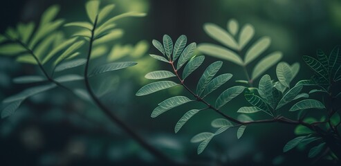 Wall Mural - garden image with selective focus on the slender green leaves. generative ai