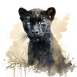 canvas print picture - Schwarzer Panther Wasserfarben Illustration. Generative AI