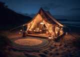 Fototapeta  - glamping tent on a beach , generative ai