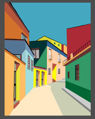 Wall Mural - Colorful abstract background, road between buildings