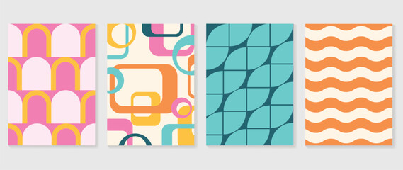 Fototapete - retro geometric shapes cover background. set of contemporary art wall decoration with square, curve,
