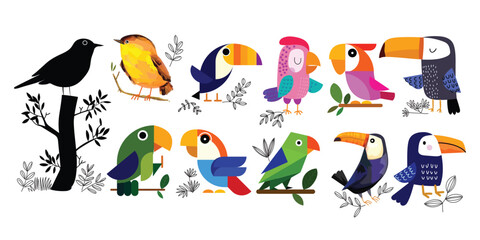 Set of birds icon colorful vector illustration collection.