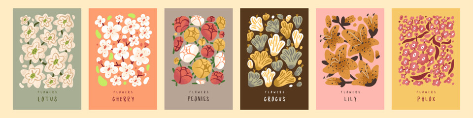 Wall Mural - flower posters set. floral wall arts for modern interior decoration. botanical, nature cards, placar