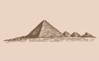 Graphical vintage pyramids  on sepia background, vector illustration. Egypt sightseeing