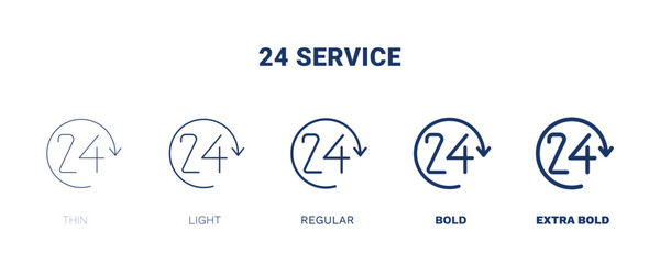 Wall Mural - 24 service icon. Thin, light, regular, bold, black 24 service icon set from hotel and restaurant collection. Editable 24 service symbol can be used web and mobile