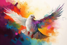 Abstract Art. Colorful Painting Art Of A Dove. Holy Spirit Concept. Christian Illustration, Generative AI