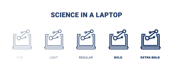 science in a laptop icon. Thin, light, regular, bold, black science in a laptop icon set from education and science collection. Editable science in a laptop symbol can be used web and mobile