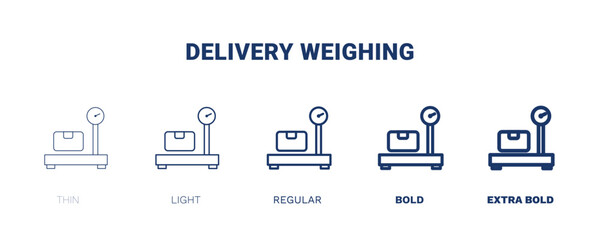 Wall Mural - delivery weighing icon. Thin, light, regular, bold, black delivery weighing icon set from delivery and logistics collection. Editable delivery weighing symbol can be used web and mobile