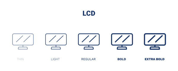 Sticker - lcd icon. Thin, light, regular, bold, black lcd icon set from electronic device and stuff collection. Editable lcd symbol can be used web and mobile