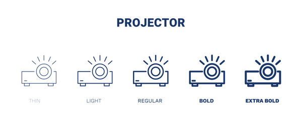 Sticker - projector icon. Thin, light, regular, bold, black projector icon set from electronic device and stuff collection. Editable projector symbol can be used web and mobile