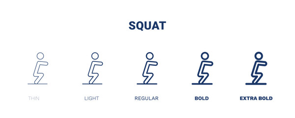 Sticker - squat icon. Thin, light, regular, bold, black squat icon set from sport and games collection. Editable squat symbol can be used web and mobile