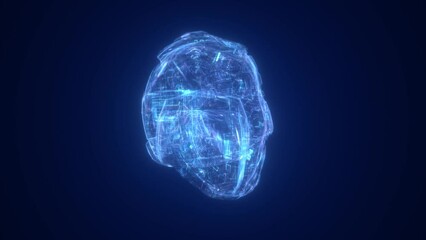 Wall Mural - Blue high-tech helmet rotation animation, future generation science fiction helmet, game prop display animation, helmet internal structure diagram.