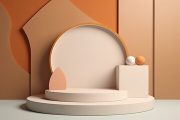Poster - minimalistic white table with a round object as the centerpiece. Generative AI