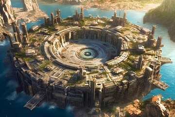Wall Mural - ancient alien city or base on an alien planet. lost ancient civilizations heritage concept. created 