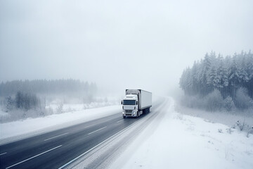 Wall Mural - Truck with container on highway, cargo transportation, generative ai