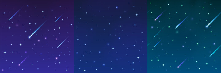 Wall Mural - star and falling comet in night sky vector background. meteor shooting trail in blue galaxy illustra