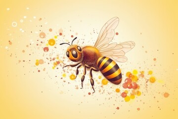 Poster - realistic bee painted on a vibrant yellow background. Generative AI