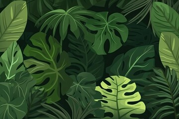 Canvas Print - lush green leaves set against a dark black backdrop. Generative AI