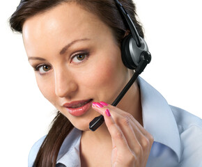 Sticker - Beautiful Customer Representative woman with headphones