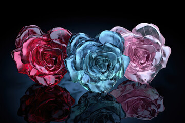 Sticker - roses in a glass hearts. Generative AI image.