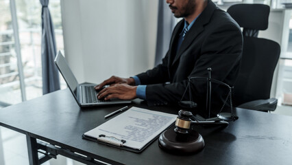 Wall Mural - Portrait of successful mixed race asian indian chinese handsome businessman lawyer closes the deal with the client concepts of law, advice, legal services.