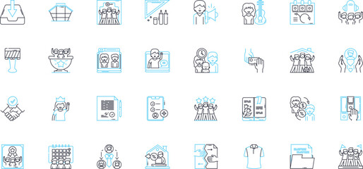 Workplace linear icons set. Collaborative, Professional, Productive, Efficient, Organized, Diverse, Inclusive line vector and concept signs. Supportive,Motivating,Innovative outline Generative AI