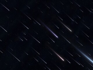 Wall Mural - star rain on a black background. meteor shower in the night sky. lots of falling stars. a stream of 