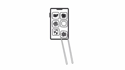 Aufkleber - Sushi etiquette bw animation. Animated eating restaurant delivery food 2D flat monochromatic thin line object. Japanese cuisine 4K video concept footage with alpha channel transparency for web design