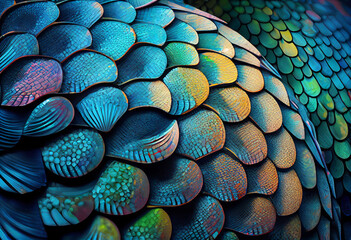 Poster - A mosaic of interlocking fish scales, each with its own unique color and texture. Generative AI technology.