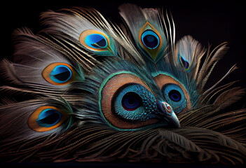 Poster - close up of peacock head Generative AI technology.