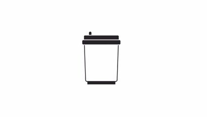 Poster - Animated bw coffee cup to go. Black and white thin line icon 4K video footage for web design. Cafe drinkware with lid isolated monochromatic flat object animation with alpha channel transparency