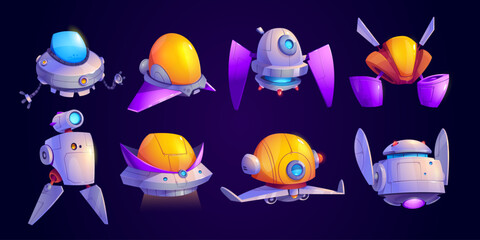 Poster - spaceships, alien rockets, ufo shuttles. futuristic space ships, cute future vehicles flying in cosm