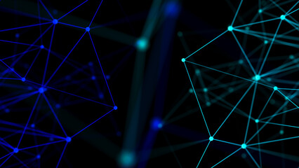 Poster - Connecting colored lines and dots in space. Abstract digital background. Data network connections.3d rendering.