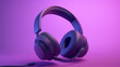 3d rendering of a purple headphones on a pink background. Music concept