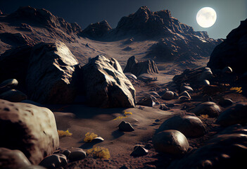 Poster - A barren and rocky terrain that resembles the surface of Mercury. Generative AI technology.