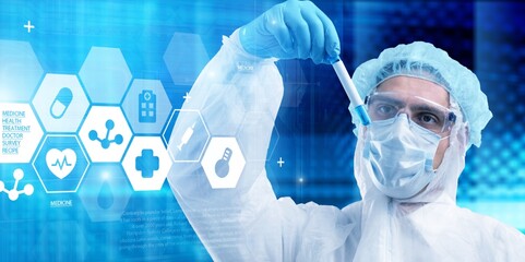 Wall Mural - scientists person experimenting do research of human biology