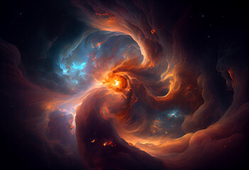 Poster - A vast, dark expanse punctuated by bright stars and swirling nebulas. Generative AI technology.