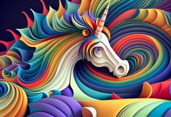 Aufkleber - A whimsical, multi-colored pattern of interlocking shapes that resembles a unicorn's mane. Generative AI technology.