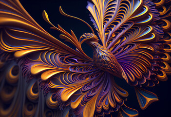Fototapete - A vibrant, swirling pattern of interlocking shapes that resembles a fairy's wings. Generative AI technology.