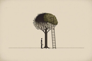 A simple minimalist drawing illustrates with the concept of rational human thought. Ai generated.