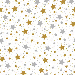 Wall Mural - Festive seamless background with gold and silver stars.