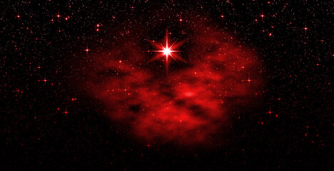 Wall Mural - starry sky and nebula. bright red star of bethlehem
