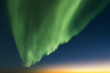 Sticker - Green aurora borealis. Dark night starry sky and Northern lights