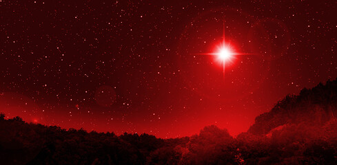 Wall Mural - bright red star of bethlehem indicates the nativity of jesus christ.
